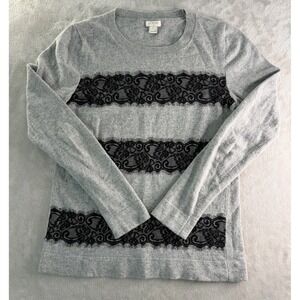 J.Crew Womens Gray Lace Stripe Sweater Long Sleeve Crew Neck Size S